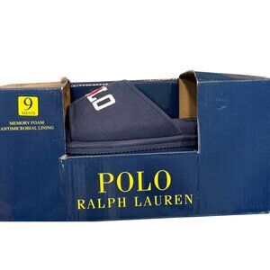 Polo Ralph Lauren Mens Navy Slippers Size 9 With Memory Foam & Antimicrobial Lin